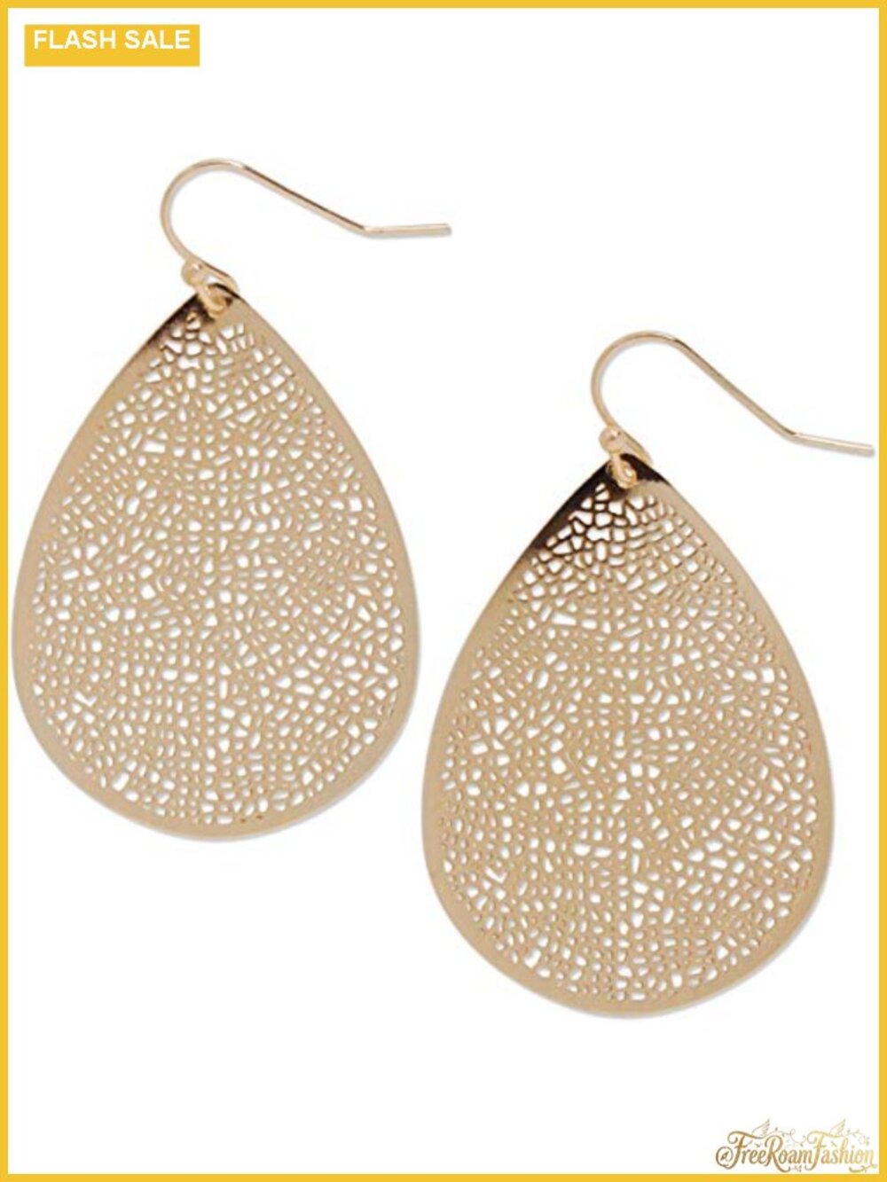 Teardrop Dangle Earrings Gold Tone Filigree Drop Statement